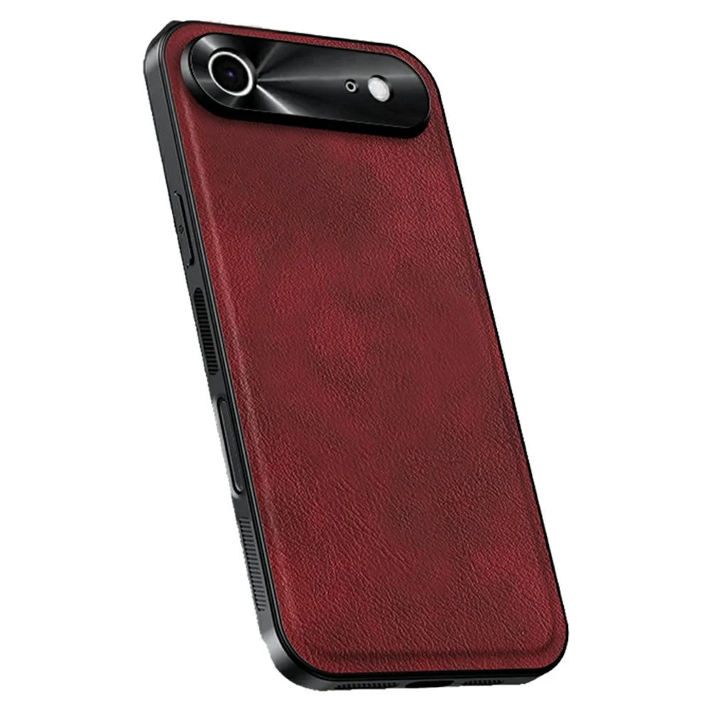 For iPhone Air Case PU + TPU + PC Phone Back Cover with Metal Lens Frame - Wine Red - 1