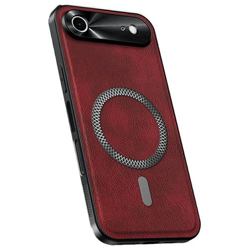 For iPhone Air Case Compatible with MagSafe PU TPU PC Phone Back Cover with Metal Lens Frame - Wine Red - 1