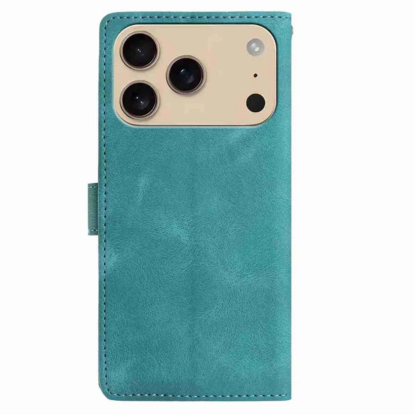 For iPhone 18 Pro / 17 Pro Case Garden Imprinted PU Leather Wallet Phone Cover with Wrist Strap - Green - 4