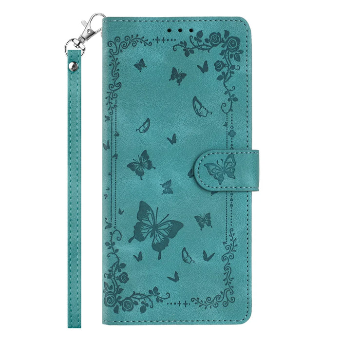 For iPhone 17e / 16e Case Garden Imprinted PU Leather Wallet Phone Cover with Wrist Strap - Green - 3