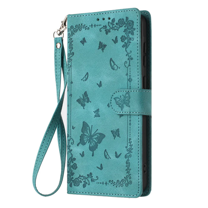 For iPhone 17e / 16e Case Garden Imprinted PU Leather Wallet Phone Cover with Wrist Strap - Green - 5