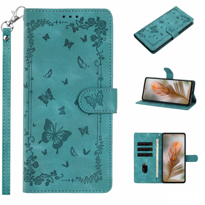 For iPhone 16 Pro Max Case Garden Imprinted PU Leather Wallet Phone Cover with Wrist Strap - Green - 2