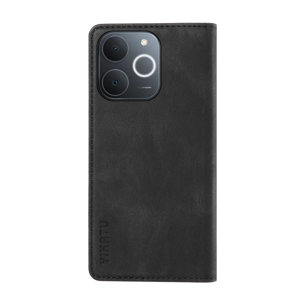 YIKATU For Realme Narzo 80 Lite 4G / Realme Note 70 4G / Realme Note 70T 4G / Realme C71 4G (India) Leather Cover  YK-004 Skin-Touch Wallet Phone Cases - Black - 7