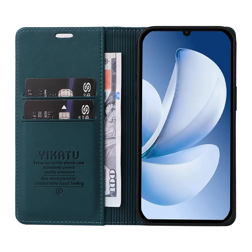 YIKATU For Realme Narzo 80 Lite 4G / Realme Note 70T 4G / Realme Note 70 4G / Realme C71 4G (India) Phone Cases  Magnetic Closure PU Leather Mobile Cover - Green - 2