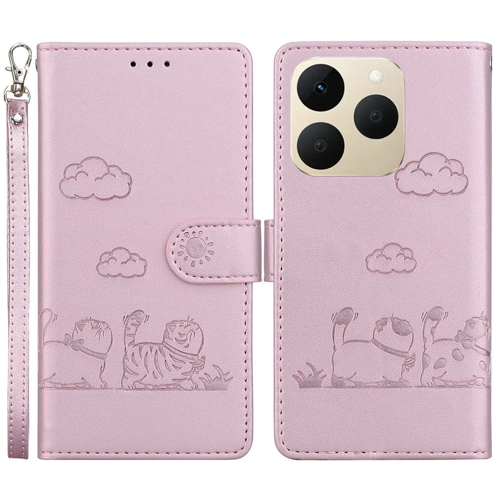 For Realme 15T 5G Case RFID Blocking Kitten Pattern TPU + PU Leather Phone Cover with Wrist Strap - Pink - 1