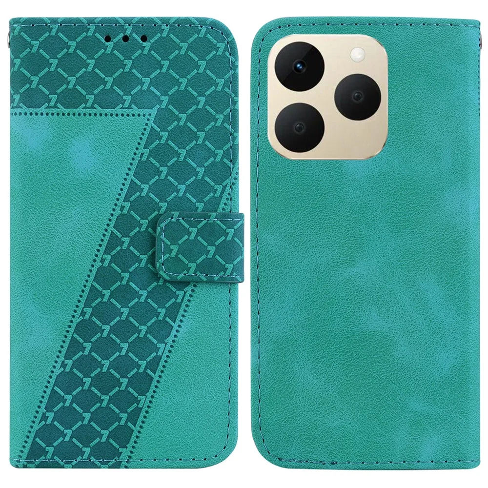 For Realme 15T 5G Stand Case 7-Shaped Pattern Imprint Leather Phone Cover with Strap - Green - 1