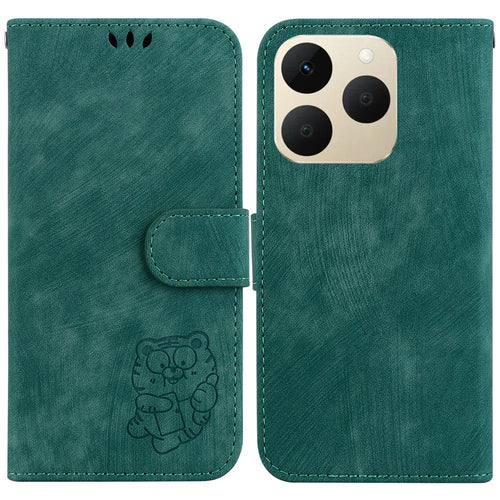 For Realme 15T 5G Wallet Case Tiger Imprint Leather Shockproof Phone Cover with Wrist Strap - Green - 1