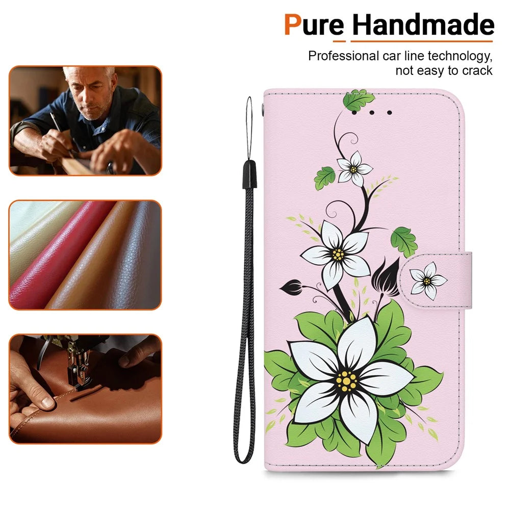 For Samsung Galaxy S26 Wallet Phone Case Anti-Drop Pattern Printing Leather Flip Cover with Strap - Lily - 6