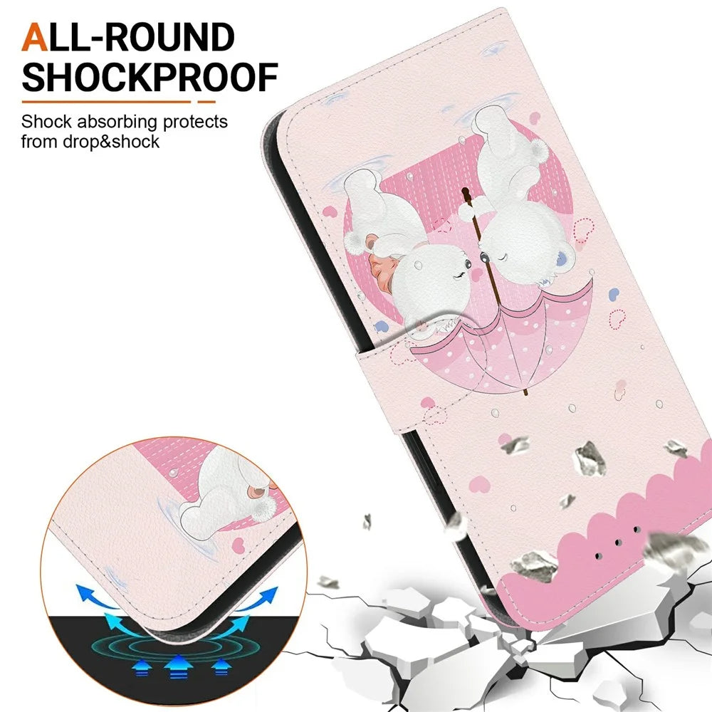 For Samsung Galaxy S26 Case Pattern Printing Leather Flip Wallet Phone Cover with Lanyard - Cartoon Couple Bear - 4