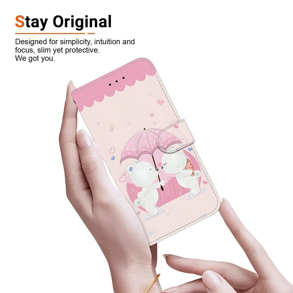 For Samsung Galaxy S26 Case Pattern Printing Leather Flip Wallet Phone Cover with Lanyard - Cartoon Couple Bear - 5