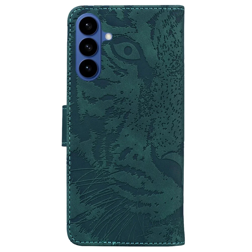 For Samsung Galaxy S26 Case Tiger Imprint Leather Wallet Phone Cover - Green - 7