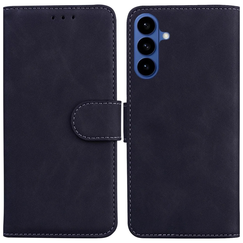 For Samsung Galaxy S26 Case Solid Color Leather Wallet Phone Cover - Black - 1