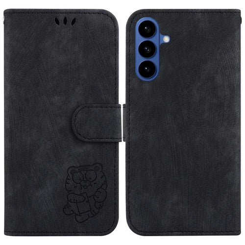 For Samsung Galaxy S26 Wallet Case Tiger Imprint Leather Shockproof Phone Cover with Wrist Strap - Black - 1