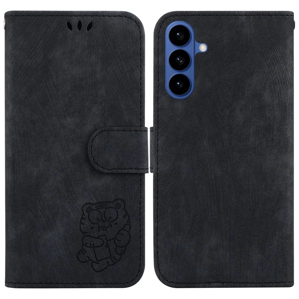 For Samsung Galaxy S26 Wallet Case Tiger Imprint Leather Shockproof Phone Cover with Wrist Strap - Black - 1