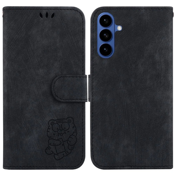 For Samsung Galaxy S26 Wallet Case Tiger Imprint Leather Shockproof Phone Cover with Wrist Strap - Black - 1