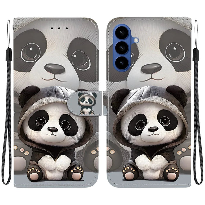 For Samsung Galaxy S26 Wallet Case Pattern Printing Leather Stand Phone Cover with Strap - Panda - 1