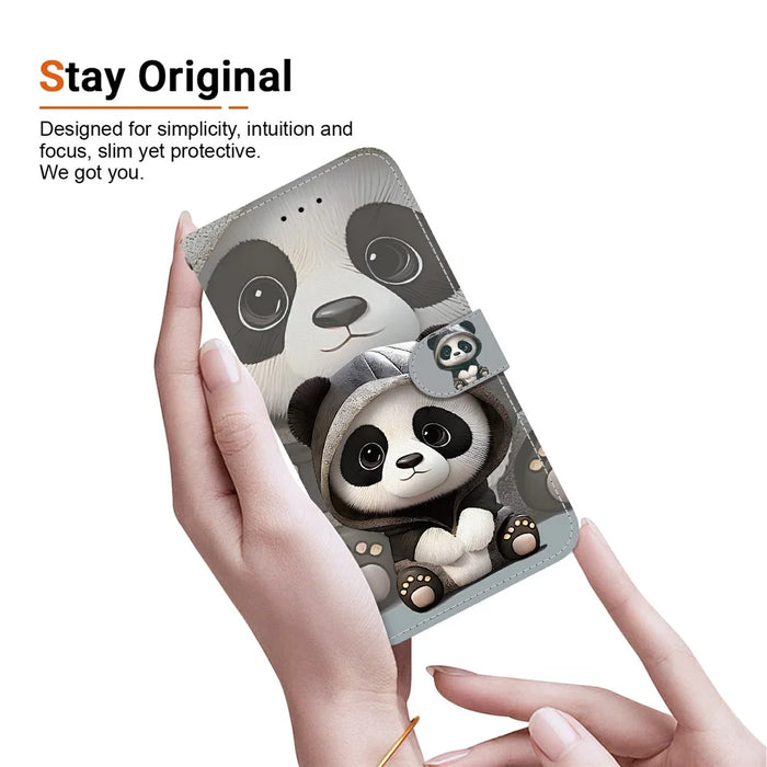 For Samsung Galaxy S26 Wallet Case Pattern Printing Leather Stand Phone Cover with Strap - Panda - 5