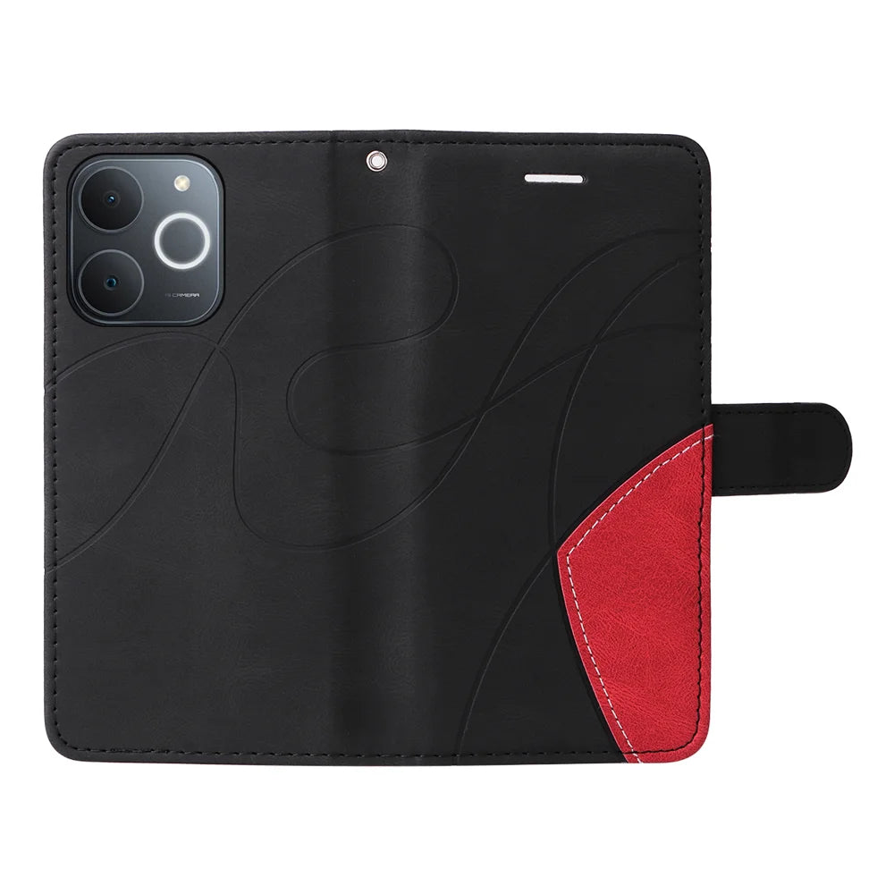 For Realme Narzo 80 Lite 4G / Realme Note 70 4G / Realme Note 70T 4G / Realme C71 4G (India) Leather Phone Case Stand Wallet with Bi-colour Splicing Design - Black - 2