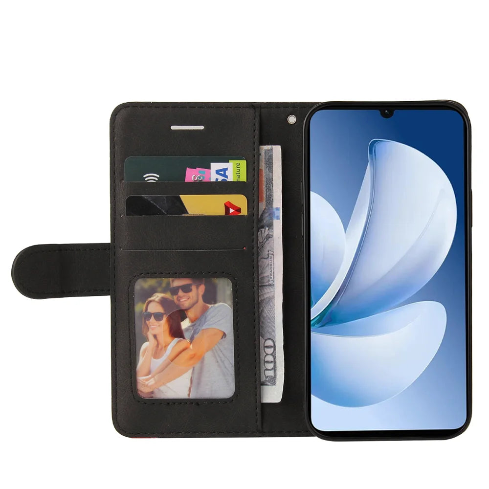 For Realme Narzo 80 Lite 4G / Realme Note 70 4G / Realme Note 70T 4G / Realme C71 4G (India) Leather Phone Case Stand Wallet with Bi-colour Splicing Design - Black - 3