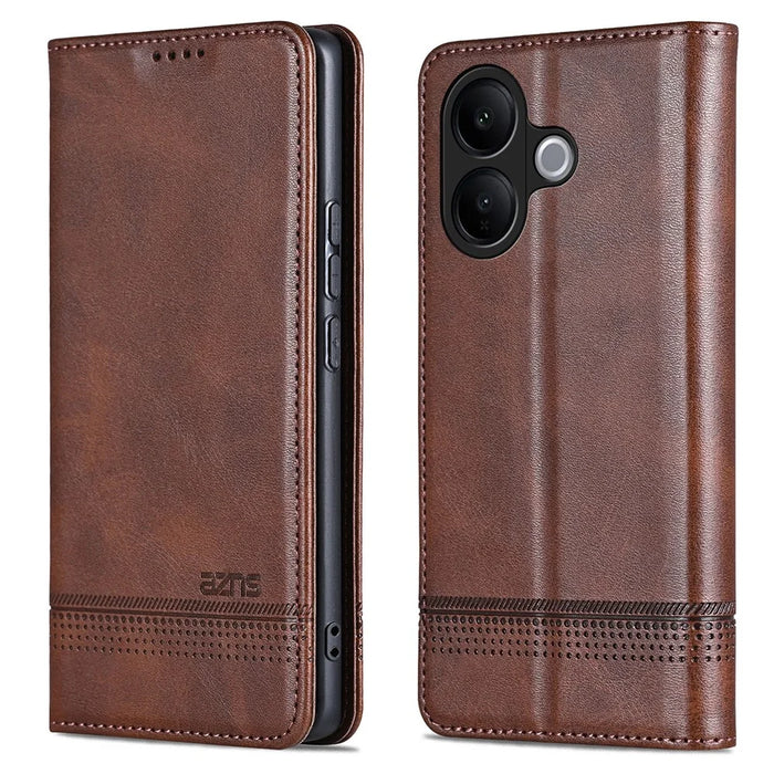 AZNS For vivo V60 Lite 5G Case Cowhide Texture PU Leather Wallet Phone Cover - Coffee - 1