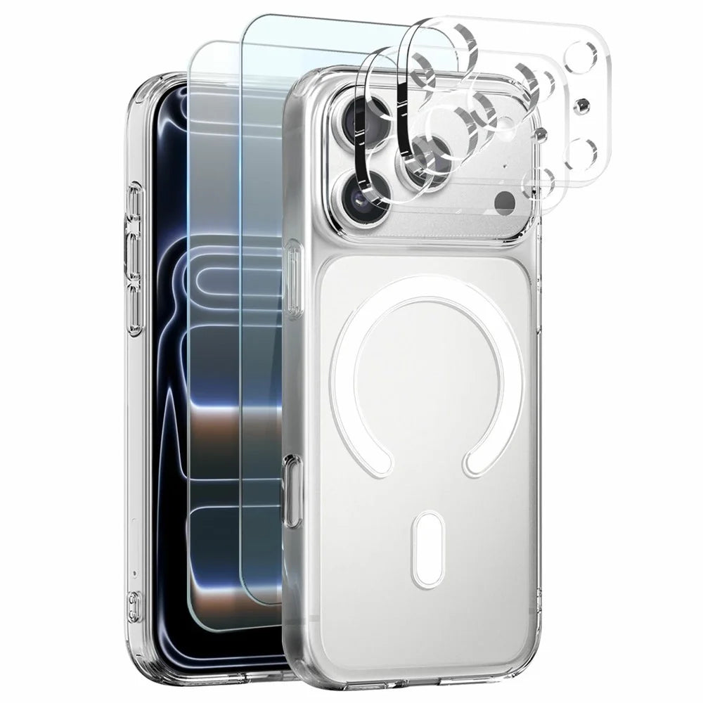 NORTHJO 5 in 1 Set for iPhone 17 Pro Magnetic Case PC + TPU Phone Cover with 2 Front Screen Protector + 2 Lens Film - 1