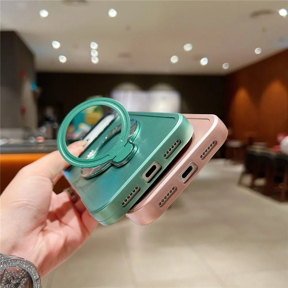 For iPhone 18 Pro / 17 Pro Magnetic Case Kickstand Black Lens Frame Metal Paint Finish PC TPU Phone Back Cover - Rose Gold - 6