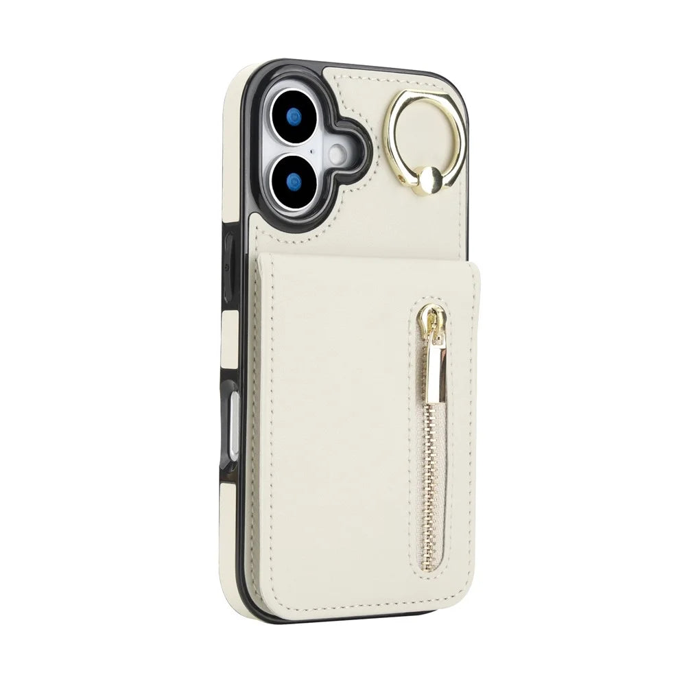 For iPhone 17 Case Zipper RFID Blocking Retro Leather + TPU Phone Cover with Kickstand - White - 2