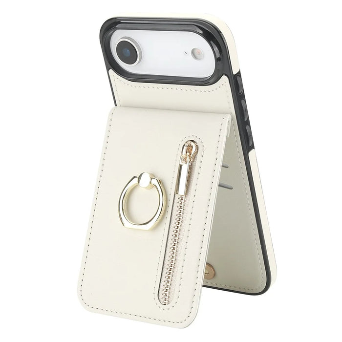 For iPhone Air Case Zipper RFID Blocking Retro Leather + TPU Phone Cover with Kickstand - White - 1
