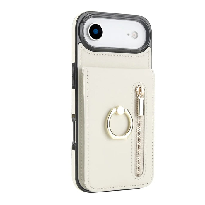 For iPhone Air Case Zipper RFID Blocking Retro Leather + TPU Phone Cover with Kickstand - White - 2