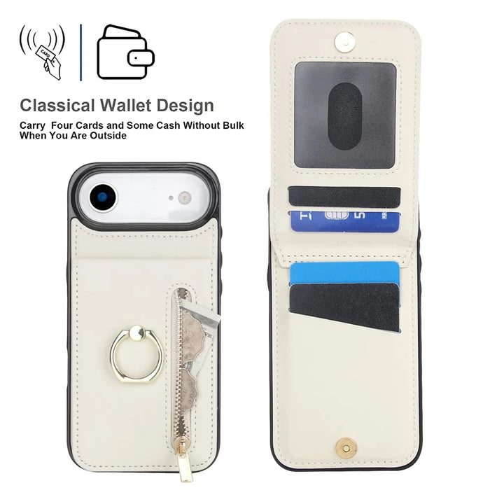 For iPhone Air Case Zipper RFID Blocking Retro Leather + TPU Phone Cover with Kickstand - White - 5