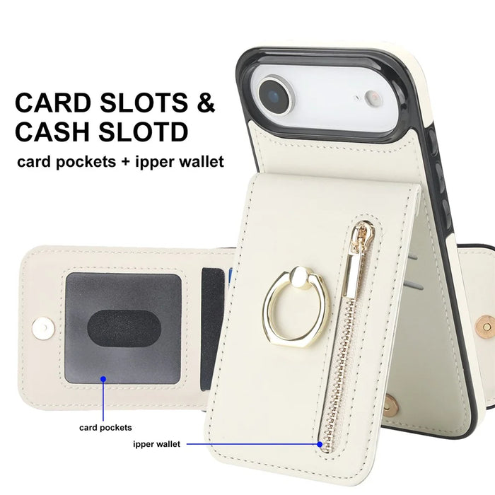 For iPhone Air Case Zipper RFID Blocking Retro Leather + TPU Phone Cover with Kickstand - White - 6