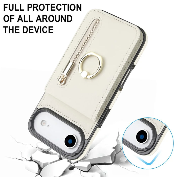For iPhone Air Case Zipper RFID Blocking Retro Leather + TPU Phone Cover with Kickstand - White - 7