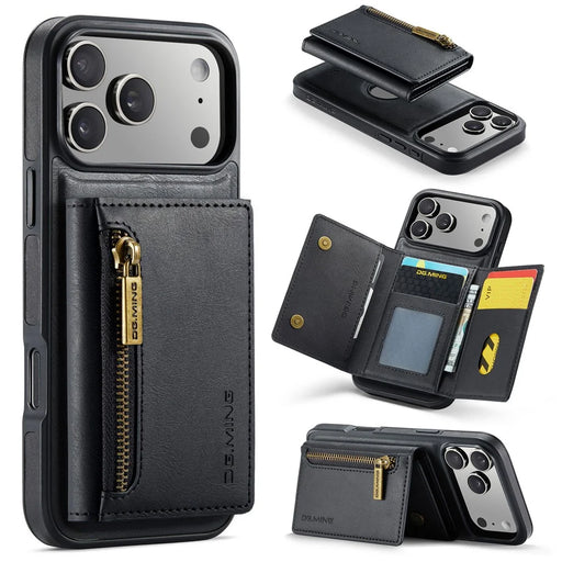 DG.MING M5 Series For iPhone 18 Pro / 17 Pro Case Detachable Magnetic Leather Phone Cover with Card Slots - Black - 1