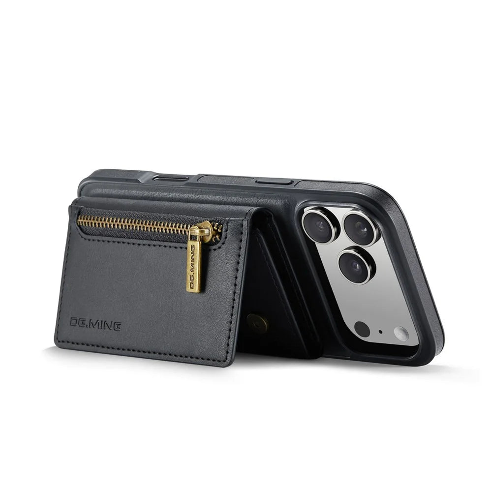 DG.MING M5 Series For iPhone 18 Pro / 17 Pro Case Detachable Magnetic Leather Phone Cover with Card Slots - Black - 4