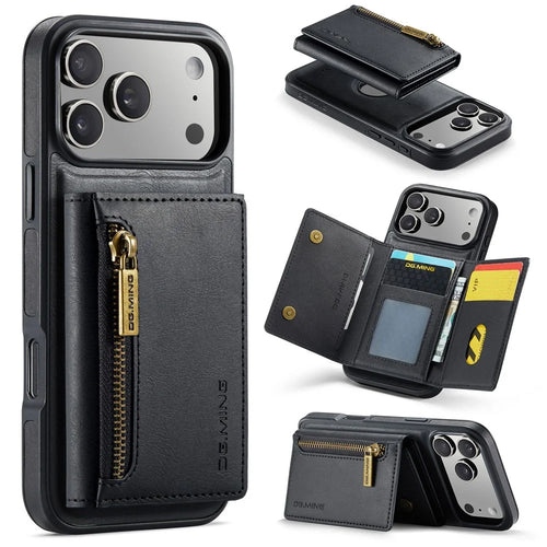 DG.MING M5 Series For iPhone 18 Pro Max / 17 Pro Max Case Detachable Magnetic Leather Phone Cover with Card Slots - Black - 1