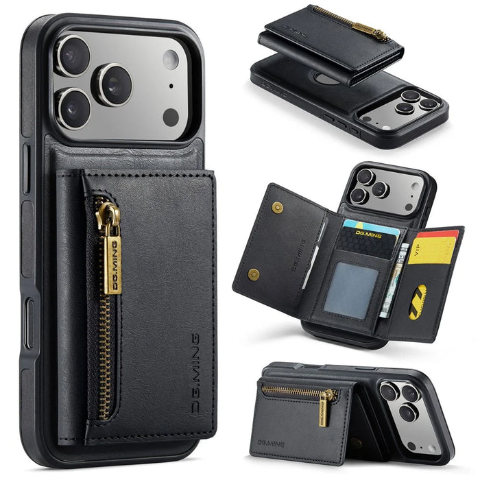 DG.MING M5 Series For iPhone 18 Pro Max / 17 Pro Max Case Detachable Magnetic Leather Phone Cover with Card Slots - Black - 1
