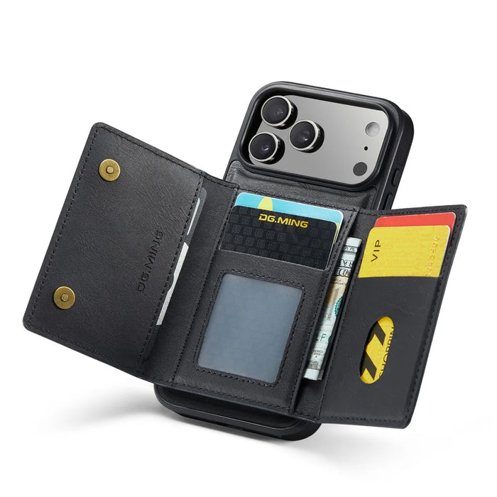 DG.MING M5 Series For iPhone 18 Pro Max / 17 Pro Max Case Detachable Magnetic Leather Phone Cover with Card Slots - Black - 3
