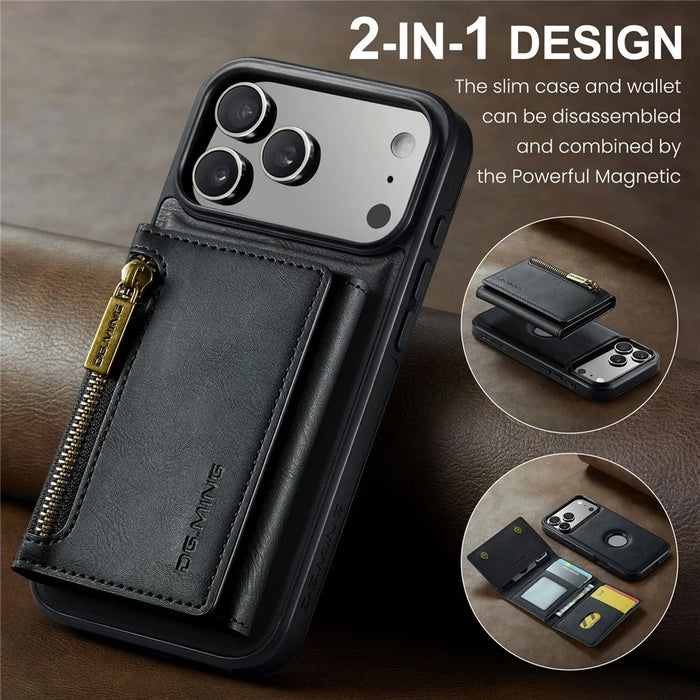 DG.MING M5 Series For iPhone 18 Pro Max / 17 Pro Max Case Detachable Magnetic Leather Phone Cover with Card Slots - Black - 6