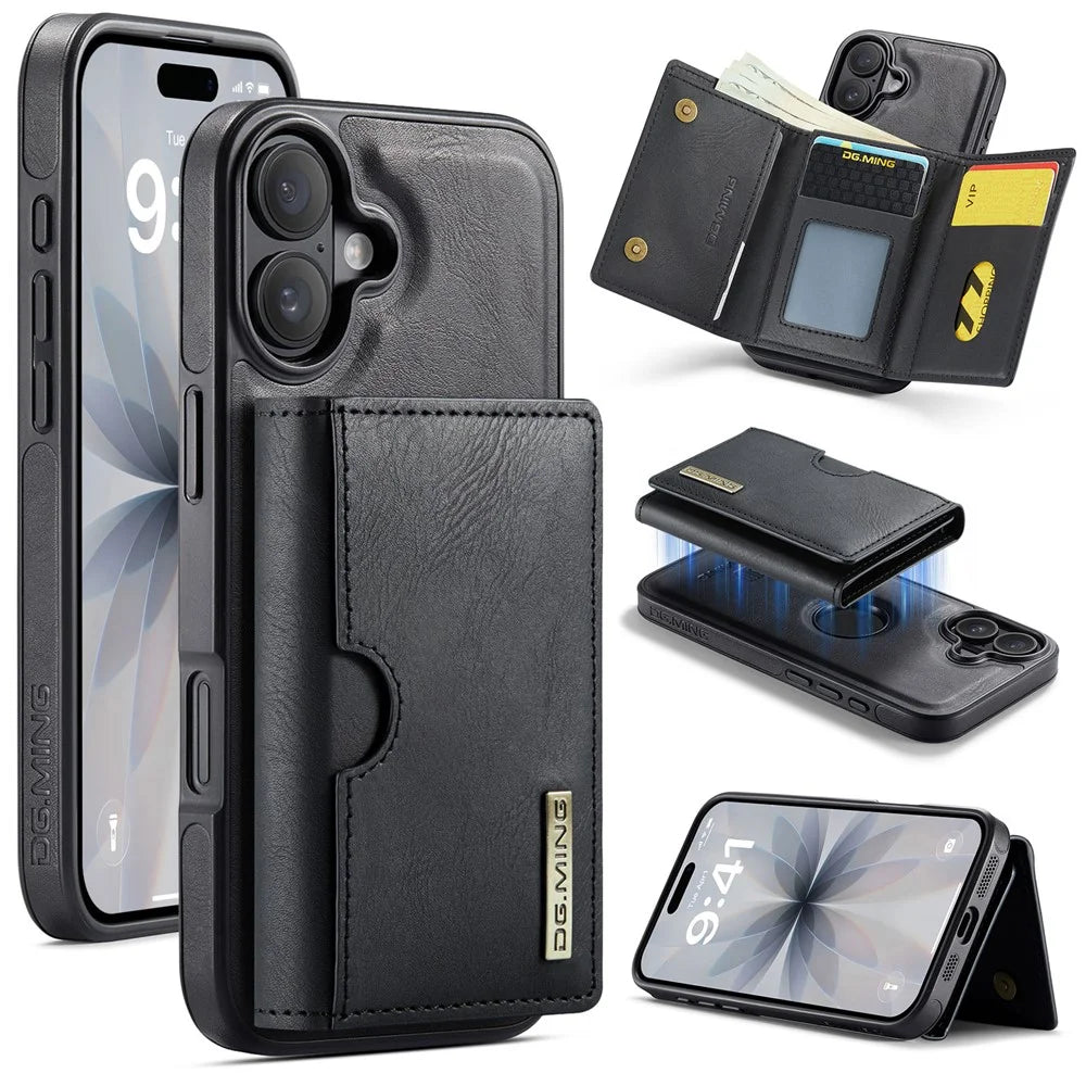 DG.MING M6 Series For iPhone 17 Case Magnetic Wallet PU + PC + TPU Phone Cover - Black - 1