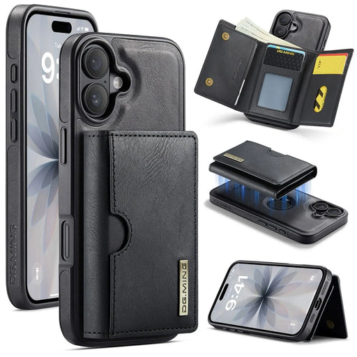 DG.MING M6 Series For iPhone 17 Case Magnetic Wallet PU + PC + TPU Phone Cover - Black - 1