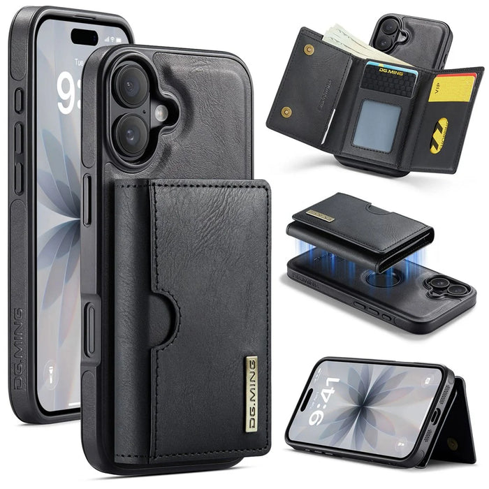 DG.MING M6 Series For iPhone 17 Case Magnetic Wallet PU + PC + TPU Phone Cover - Black - 1