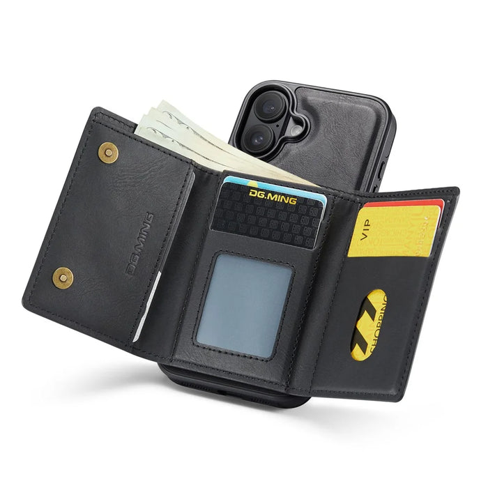 DG.MING M6 Series For iPhone 17 Case Magnetic Wallet PU + PC + TPU Phone Cover - Black - 3