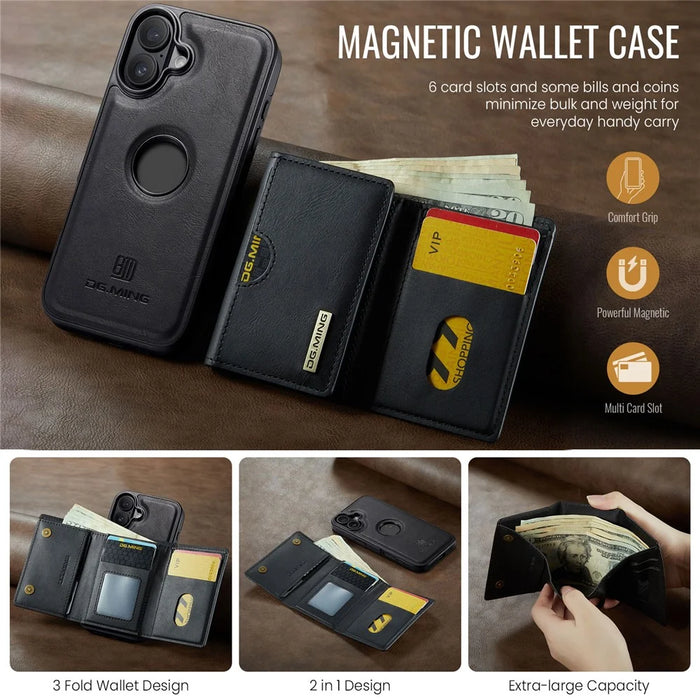 DG.MING M6 Series For iPhone 17 Case Magnetic Wallet PU + PC + TPU Phone Cover - Black - 6