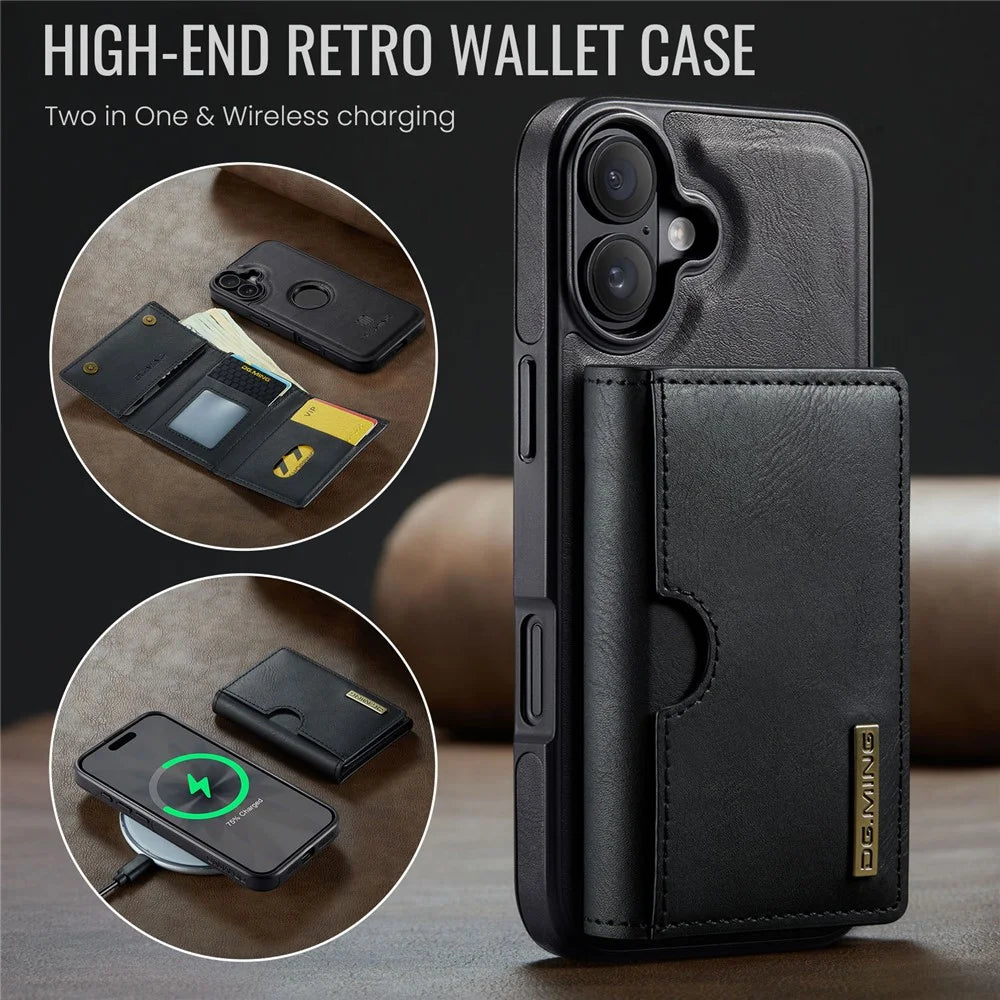 DG.MING M6 Series For iPhone 17 Case Magnetic Wallet PU + PC + TPU Phone Cover - Black - 7