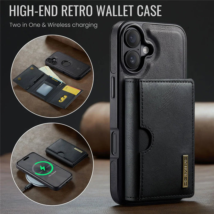 DG.MING M6 Series For iPhone 17 Case Magnetic Wallet PU + PC + TPU Phone Cover - Black - 7