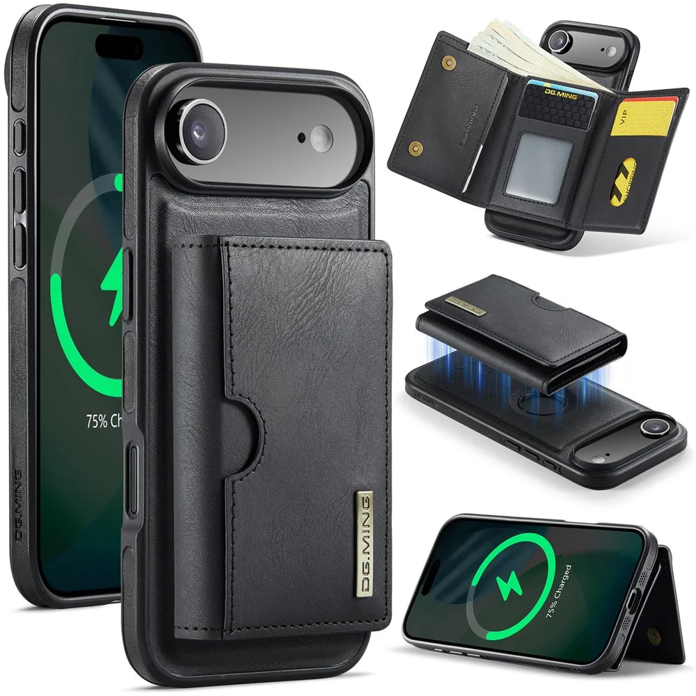 DG.MING M6 Series For iPhone Air Case Magnetic Wallet PU + PC + TPU Phone Cover - Black - 1