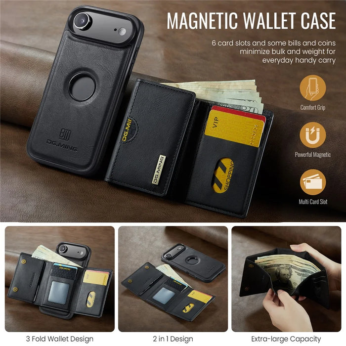 DG.MING M6 Series For iPhone Air Case Magnetic Wallet PU + PC + TPU Phone Cover - Black - 6