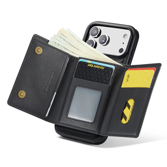 DG.MING M6 Series For iPhone 18 Pro / 17 Pro Case Magnetic Wallet PU + PC + TPU Phone Cover - Black - 3