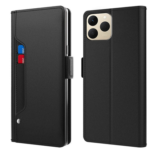 For Realme 15T 5G Case Stand PU Leather Phone Cover Card Holder Mirror - Black - 1
