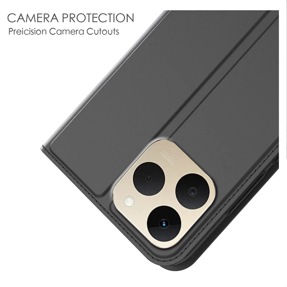 For Realme 15T 5G Case PU Leather Phone Cover with Card Holder Stand - Black - 3